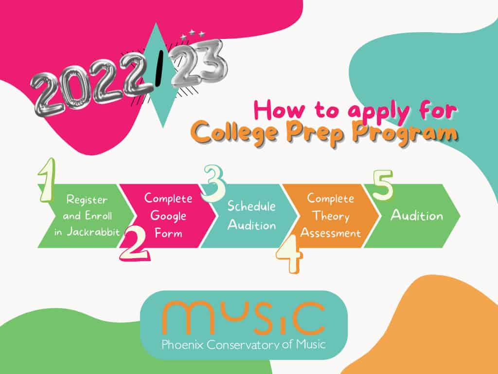 Image showing colorful boxes with College Prep Program audition process.