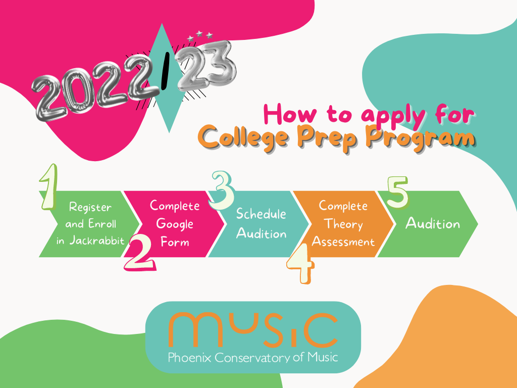 Image showing colorful boxes with College Prep Program audition process.